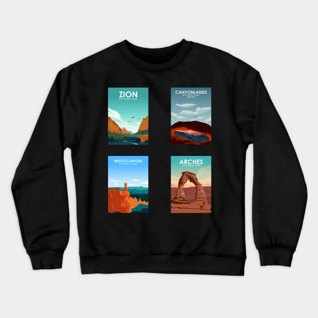 Utah National Parks Travel Poster Sticker Collection Crewneck Sweatshirt by jornvanhezik